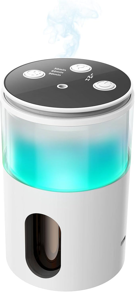 Waterless Diffuser for Essential Oil: Mini Battery Scent Diffuser for Room&Home&Car with 9 Colors LED Light - Aroma Cool Mist Snow White