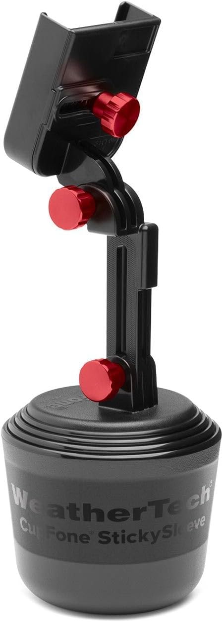 WeatherTech CupFone with Extension – Adjustable, Universal Cup Holder Cell Phone Mount Car & Truck Accessory – Best Design for iPhone & Smartphone Charging – Red Metal Knobs