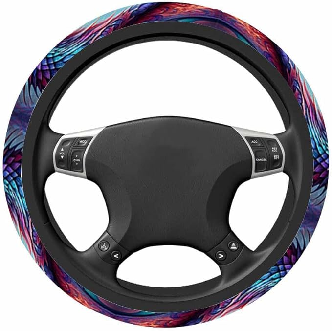 Dragon Scales Elastic Steering Wheel Cover Red Lavender Purple and Blue Steering Wheel Cover Anti Slip Protective Case Universal Stretch Steering Protector