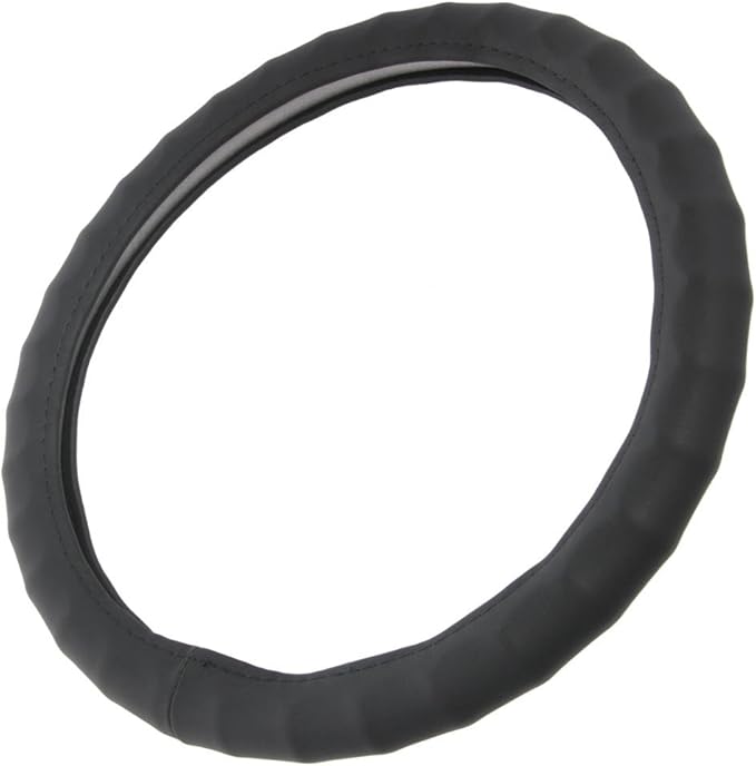 Motor Trend Ergonomic Grip Steering Wheel Cover/Protector for Small Size Steering Wheels in Cars, SUVs, Boats (13.5-14.5") (Genuine Leather (Black))