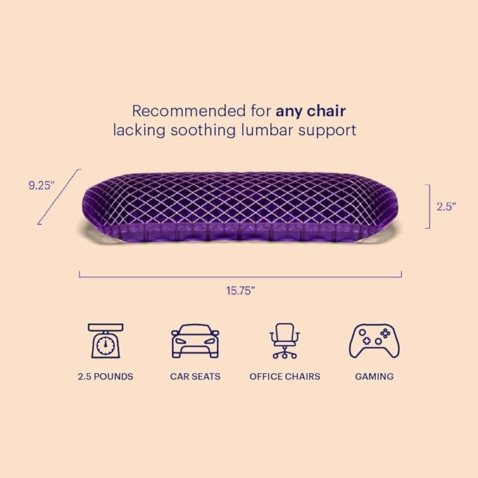 Purple Back Cushion | Pressure Reducing Grid Designed for Ultimate Comfort | Designed for Chairs, Gaming, and Travel | Made in The USA