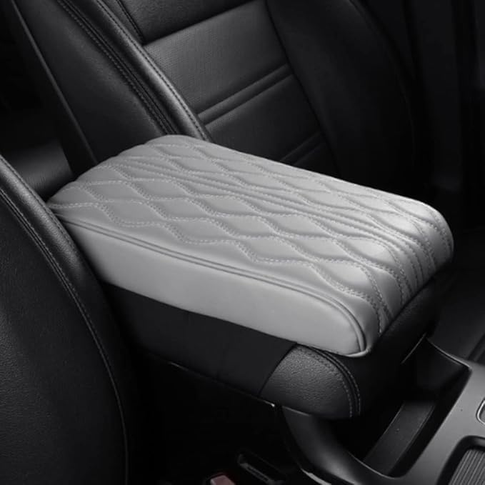 soputry Leather Car Armrest Box Pad, 2023 New Car Center Console Cover Pad Leather Auto Armrest Cover, Universal Arm Rest Cushion Pads for SUV/Truck/Vehicle (Grey, Wave Pattern)