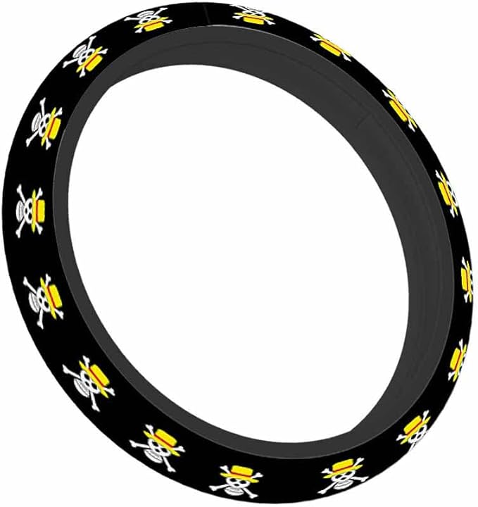 Skull Car Steering Wheel Cover Wearing a Yellow Hat Steering Wheel Cover Car Decor Suitable for Most Vehicles Including Trucks and SUV