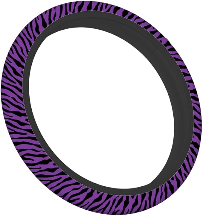 Swono Zebra Print Purple Car Steering Wheel Covers Funny Black and Purple Zebra Scale Print Universal Fit 15 Inch Anti-Slip Steering Wheel Protector Cover Stretch-On Fabric Automotive Car SUV Sedans
