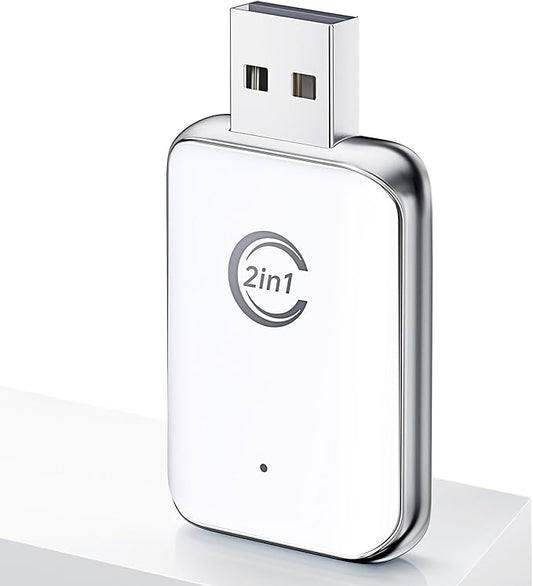2-in-1 Wireless CarPlay Adapter, Plug and Play, Android Auto Compatible, 5.8GHz WiFi Connection