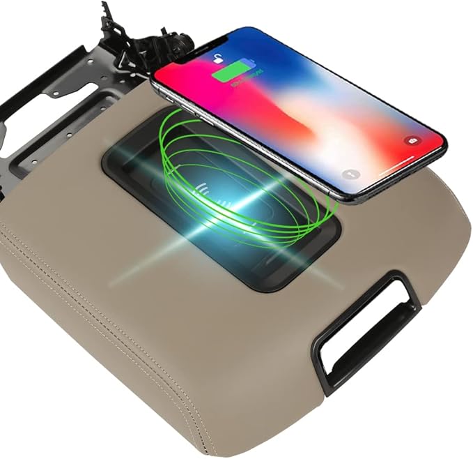 PIT66 Center Console Armrest Lid w/Charger Compatible with Chevy Tahoe/Suburban/GMC Yukon/Yukon XL 2015-2019 Console Cover Armrest Lid 0227083AA L0227083AA Brown