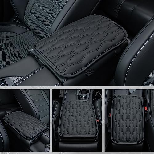 Amiss Auto Center Console Pad, Universal Waterproof Car Armrest Seat Box Cover, Car Interior Accessories, Leather Auto Armrest Cover Protector for Most Vehicle, SUV, Truck (Black)