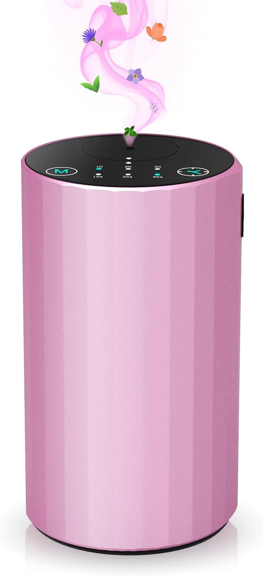 Waterless Essential Oil Diffuser Aromatherapy Scent Diffusers for Home Large Room, Bedroom, Car, Office, Desk, Battery Operated Mini Portable Air Freshener (Pink)