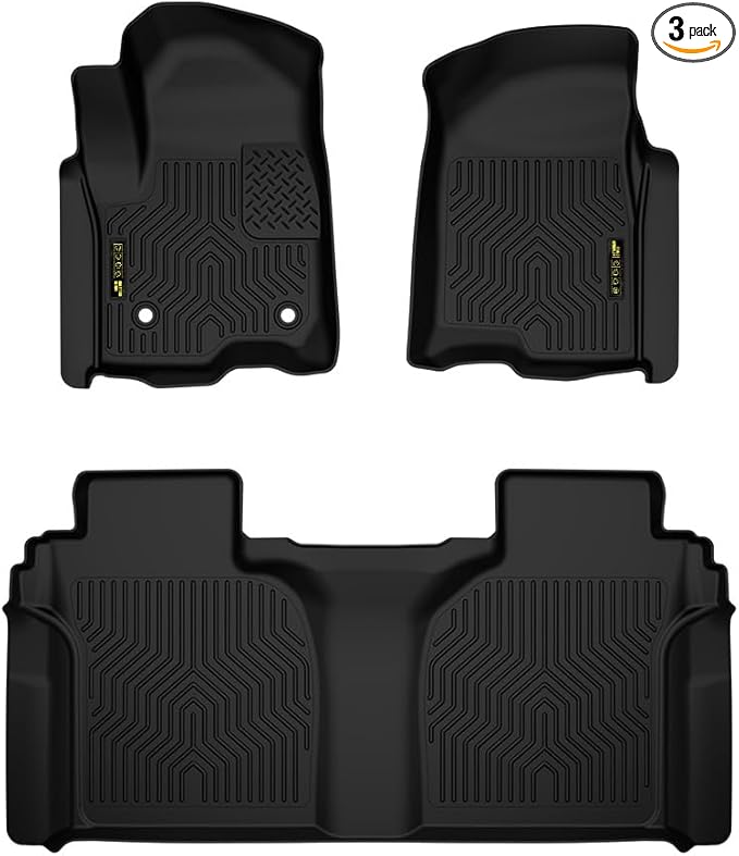 PIT66 Floor Mats Cargo Liners Compatible with Chevy Silverado/GMC Sierra 1500 2500HD 3500HD Crew Cab 2019-2025 (Fit 2019 1500 New Body Style) 1st and 2nd Row All Weather TPE Liner Accessories