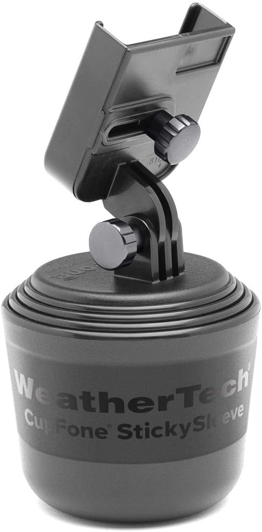 WeatherTech CupFone, Universal Cup Holder Phone Mount for Cars – Adjustable & Secure Fit with Open Access for Charging – Compatible with iPhone, Android - Metal Knobs, Graphite