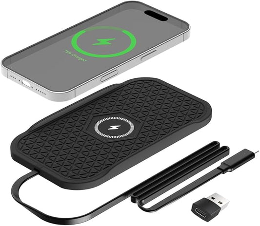 Wireless Car Charger Silicone Pad, for iPhone12/11 Pro/XS/XR/8/8Plus,15W Fast Car Wireless Charging Non-Slip Mat, for Samsung S21/S22/S23/S24/S25/Androids,80cm Cable, Black