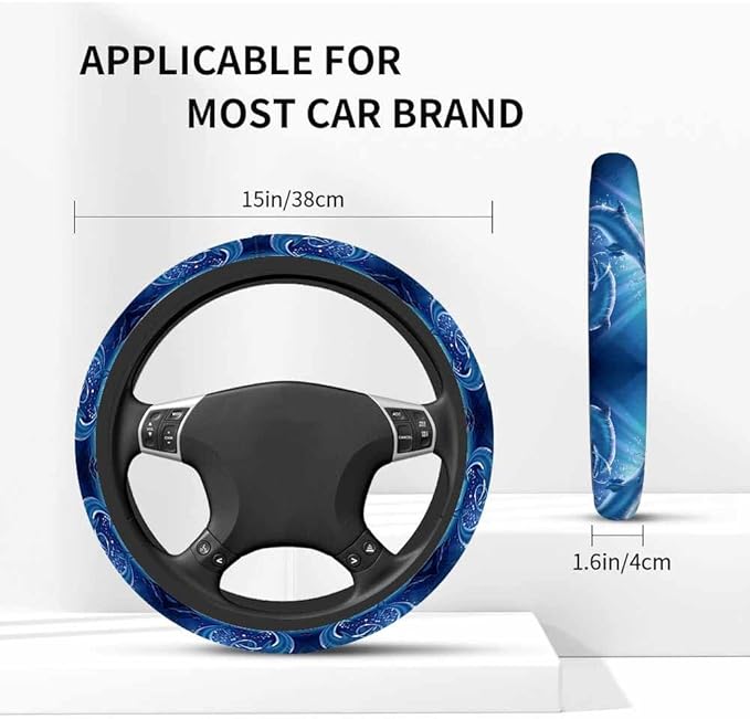 Dolphins Elastic Steering Wheel Cover Two Dolphins in The Blue Sea Steering Wheel Cover Anti Slip Protective Case Universal Stretch Steering Protector