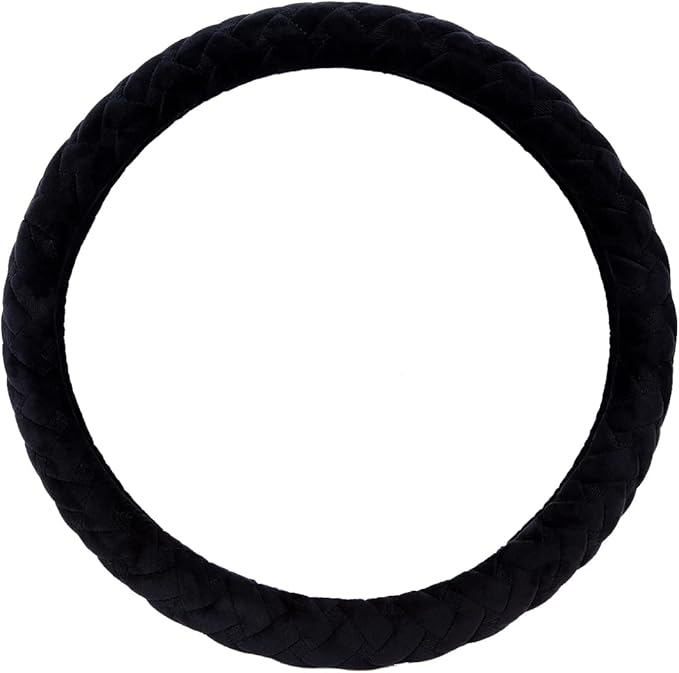 Flying Banner car Steering Wheel Cover Soft Velvet Warm Universal Size 15 inches SUV Truck Anti Slip Odorless Summer Winter (Black, Velvet Massage)