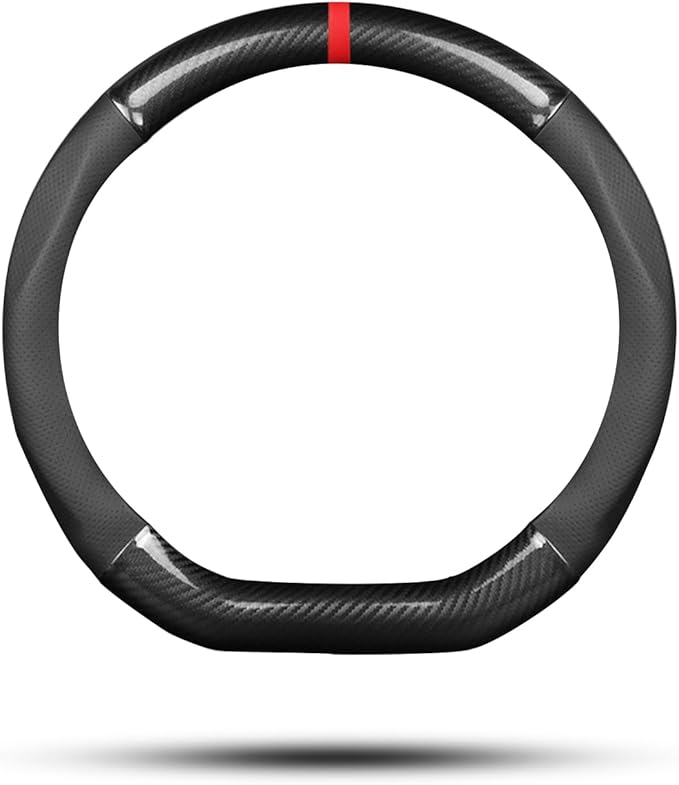 Ergocar Car Steering Wheel Cover Non-Slip Car Steering Wheel Protector Sport D-Shape Carbon Fiber & PU Leather Universal for Diameter 38cm(15") (Black-Stripe-U)