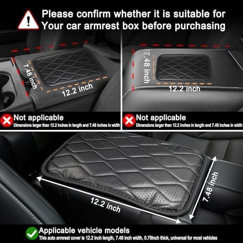 Amiss Auto Center Console Pad, Universal Waterproof Car Armrest Seat Box Cover, Car Interior Accessories, Breathable Leather Auto Armrest Cover Protector for Most Vehicle, SUV, Truck, Car (Black)