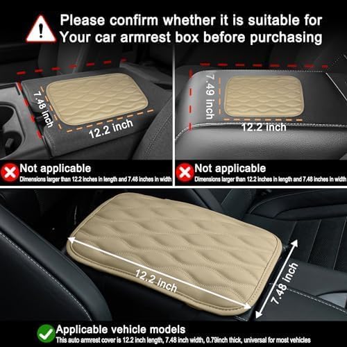Amiss Auto Center Console Pad, Universal Waterproof Car Armrest Seat Box Cover, Leather Auto Armrest Cover Protector for Most Vehicles, SUV, Truck, Car (Beige)