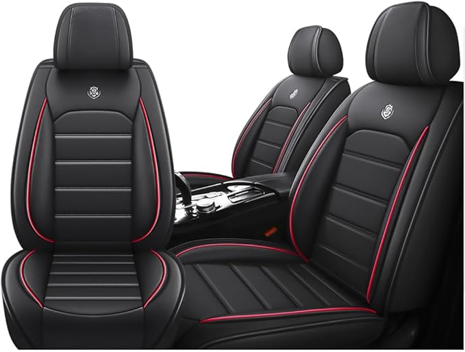 for Toyota Highlander 2006-2026 Seat Covers,Waterproof,Abrasion-Resistant PU Leather 2PCS Front Seat Cover(Black&Red)