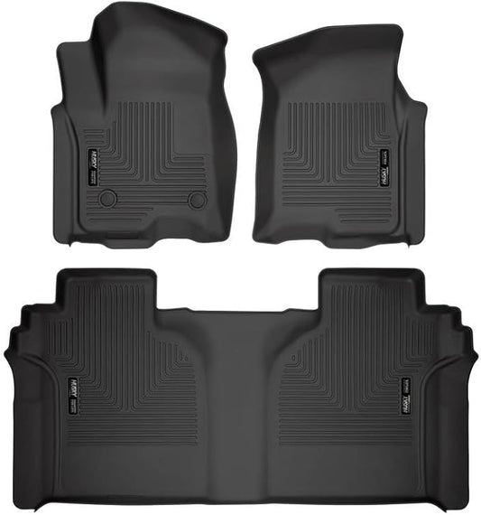 Husky Liners Weatherbeater Floor Mats | Fits 2019 - 2025 Chevrolet Silverado & GMC Sierra 1500; 2020-2025 Silv./Sierra 2500/3500 Crew Cab w/Carpet & Underseat Stg | Front & 2nd Row, 3-pc Black - 94021