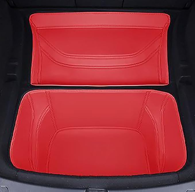 Tesla Model Y Juniper Refresh 2026 Full Cover Frunk Mat & Rear Lower Trunk Storage & Inner Storage Mat – 100% Red Genuine Leather