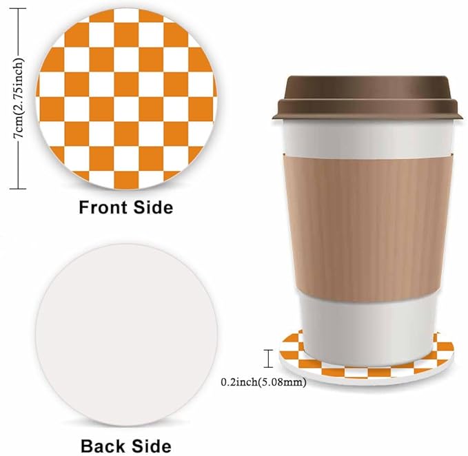 Yellow Checkered Steering Wheel Cover for Women,Universal Auto Steering Wheel 14-15 Inch Car Interior Accessories with 2PCS Car Coasters,Suitable for Men and Women