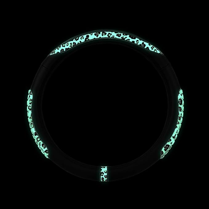 Flying Banner car Steering Wheel Cover Gel Massage Velvet Cool Warm Universal Size 15 inches SUV Truck Anti Slip Odorless Summer Winter (Black Leopard, Gel Massage)