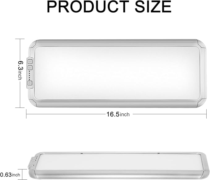 Miady RV LED Interior Light 1500 Lumen 16.5" x 6.3", Thin 12 Volt Ceiling Lights with 5 Levels of Dimming and 3 Color Temperature 3500-6500K Switches, for Car/Trailer/Camper/Boat, Pack of 2 (Silver)