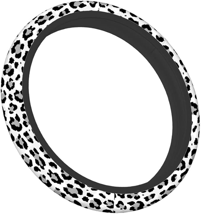 Swono Leopard Print Non-Slip Steering Wheel Cover Wild Animal Snow Leopard Neoprene Car Steering Wheel Covers Grip Automotive Steering Wheel Protector Auto Car Wrap Cover 15 Inch