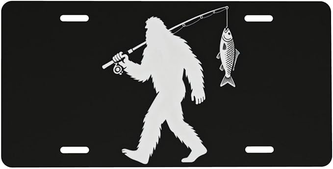 Bigfoot Fish Front License Plate Car Decorative License Plates Aluminum Metal Decor Accessory Novelty Vanity Tag Cover with 4 Holes for Men Women 6" X 12"
