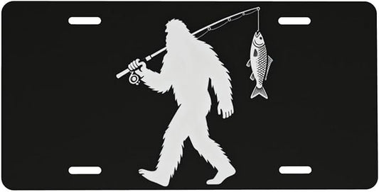Bigfoot Fish Front License Plate Car Decorative License Plates Aluminum Metal Decor Accessory Novelty Vanity Tag Cover with 4 Holes for Men Women 6" X 12"