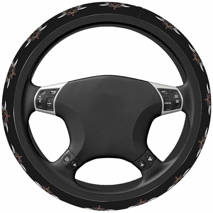 Skeleton Pirate Crew Steering Wheel Cover Wearing Red Hat and Holding Sword Steering Wheel Cover Women Men Anti-Slip Breathable Steering Wheel Protector Car Accessories