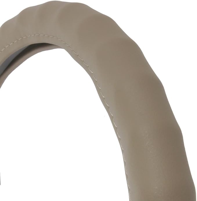 Motor Trend Ergonomic Grip Steering Wheel Cover/Protector for Small Size Steering Wheels in Cars, SUVs, Boats (13.5-14.5") (Genuine Leather (Beige))