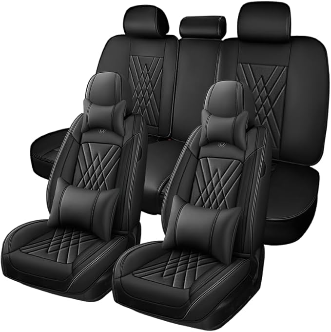 Seat Covers Fit for Toyota Corolla 2015-2026 Leather Car Seat Cover, Stylish Waterproof Breathable Easy to Install Airbag Compatibility, Auto Interior Accessories(5 Seat with Pillow,Black)