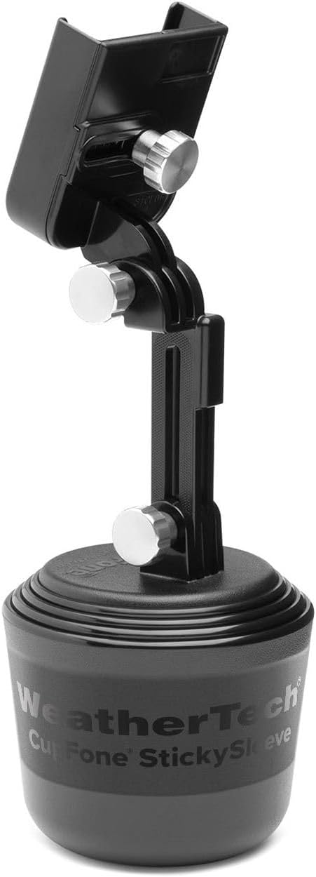 WeatherTech CupFone with Extension – Adjustable, Universal Cup Holder Cell Phone Mount Car & Truck Accessory – Best Design for iPhone & Smartphone Charging – Silver Metal Knobs