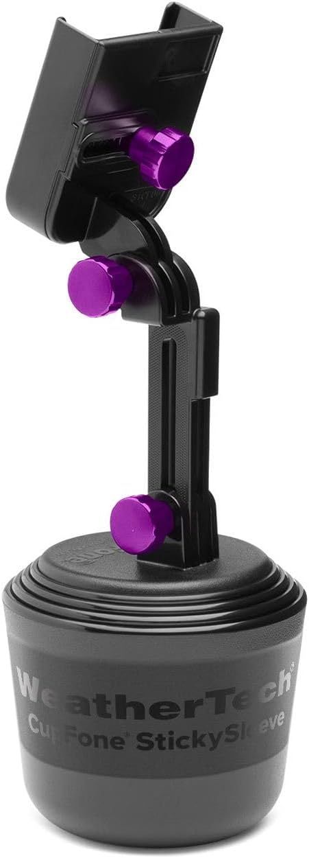 WeatherTech CupFone with Extension – Adjustable, Universal Cup Holder Cell Phone Mount Car & Truck Accessory – Best Design for iPhone & Smartphone Charging – Violet Metal Knobs