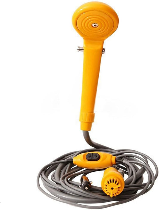 Car Shower, Adjustable Water Volume Portable Outdoor Shower for Pet Vegetable Washing Camping DC 12V Yellow