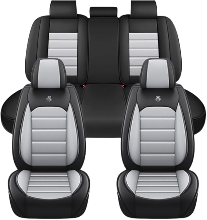 for Toyota Highlander 2006-2026 Seat Covers,Waterproof,Abrasion-Resistant PU Leather Full Set Seat Cover(Black&Gray)