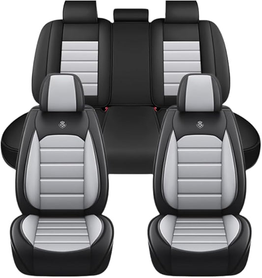 for Toyota Highlander 2006-2026 Seat Covers,Waterproof,Abrasion-Resistant PU Leather Full Set Seat Cover(Black&Gray)