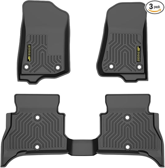 PIT66 Floor Mats Cargo Liners Compatible with Jeep Wrangler Unlimited 4XE 4 Door 2021-2025 (Heavy Duty) 3-Piece Premium All Weather Automotive TPE Liners