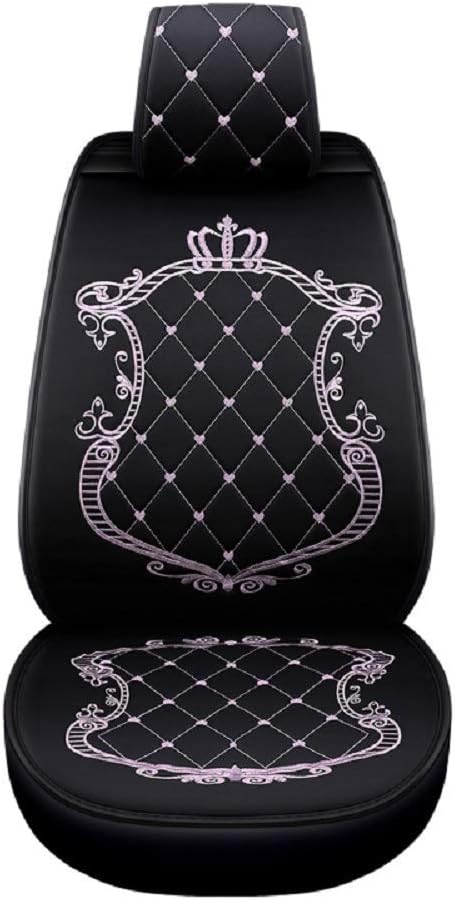 Skysep Crown Full Set Universal Fit 5 Seats Car Surrounded Waterproof Leather Car Seat Covers Protector Adjustable Removable Auto Seat Cushions with 2 Waist Pillows 2 Headrest Pillows (Black and Pink)