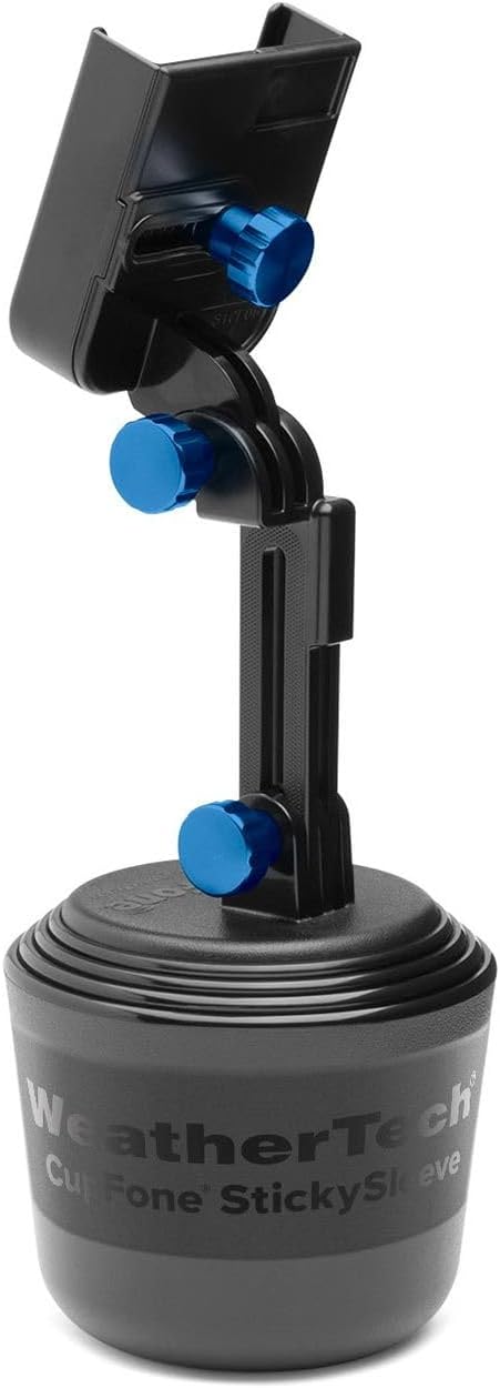 WeatherTech CupFone with Extension – Adjustable, Universal Cup Holder Cell Phone Mount Car & Truck Accessory – Best Design for iPhone & Smartphone Charging – Royal Blue Metal Knobs