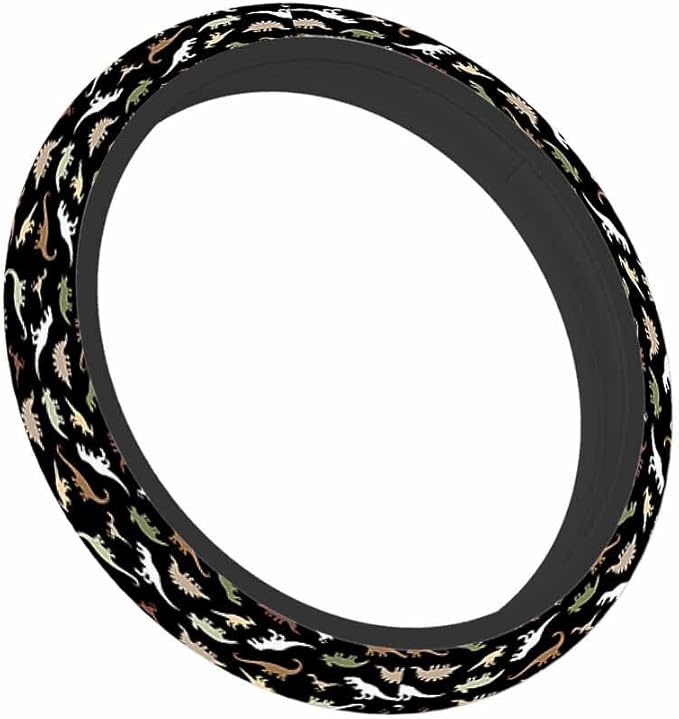 Dinosaur Car Steering Wheel Cover Cute Cartoon Hand Drawn Dinosaur Steering Wheel Cover Car Decor Suitable for Most Vehicles Including Trucks and SUV