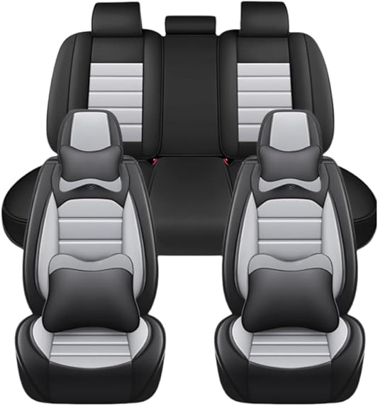 for Toyota Highlander 2006-2026 Seat Covers,Waterproof,Abrasion-Resistant PU Leather Full Set Seat Cover(Luxury Black&Gray)