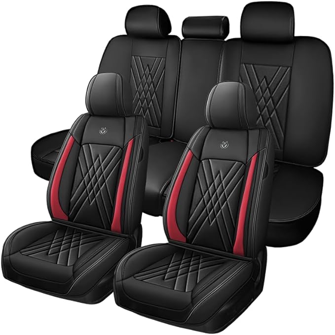 Seat Covers Fit for Toyota Corolla 2015-2026 Leather Car Seat Cover, Stylish Waterproof Breathable Easy to Install Airbag Compatibility, Auto Interior Accessories(5 Seat,Black Red)
