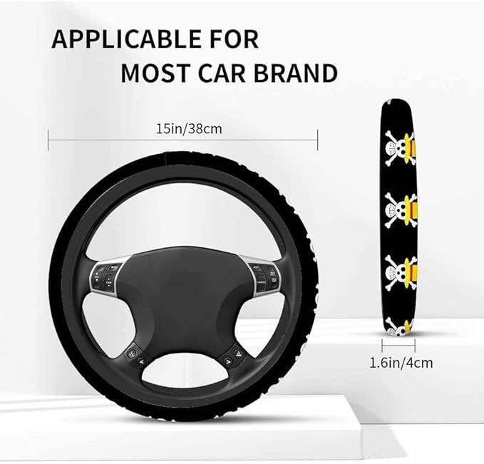 Skull Car Steering Wheel Cover Wearing a Yellow Hat Steering Wheel Cover Car Decor Suitable for Most Vehicles Including Trucks and SUV