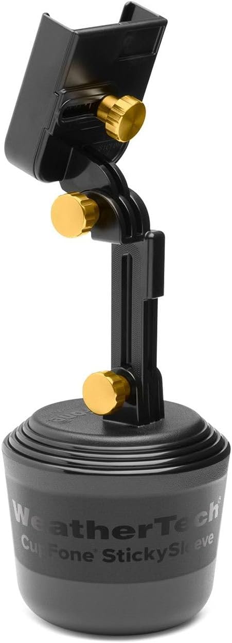 WeatherTech CupFone with Extension – Adjustable, Universal Cup Holder Cell Phone Mount Car & Truck Accessory – Best Design for iPhone & Smartphone Charging – Gold Metal Knobs