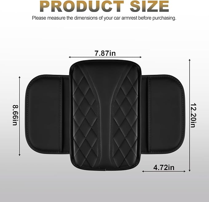 YORKNEIC Center Console Cover Fit for Ford - Middle Console Cover with 2 Storage Pocket,Faux Leather Waterproof Anti-Scratch Car Armrest Cover Protector(002Black)