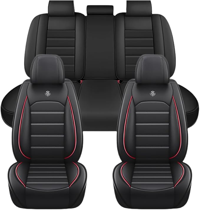 for Toyota Highlander 2006-2026 Seat Covers,Waterproof,Abrasion-Resistant PU Leather Full Set Seat Cover(Black&Red)