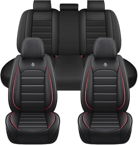 for Toyota Highlander 2006-2026 Seat Covers,Waterproof,Abrasion-Resistant PU Leather Full Set Seat Cover(Black&Red)