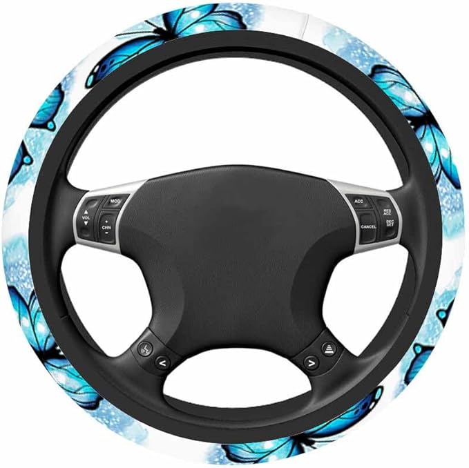 Watercolor Butterfly Steering Wheel Cover Butterfly with Black Edge Steering Wheel Cover for Women Men Anti-Slip Breathable Steering Wheel Protector Car Accessories