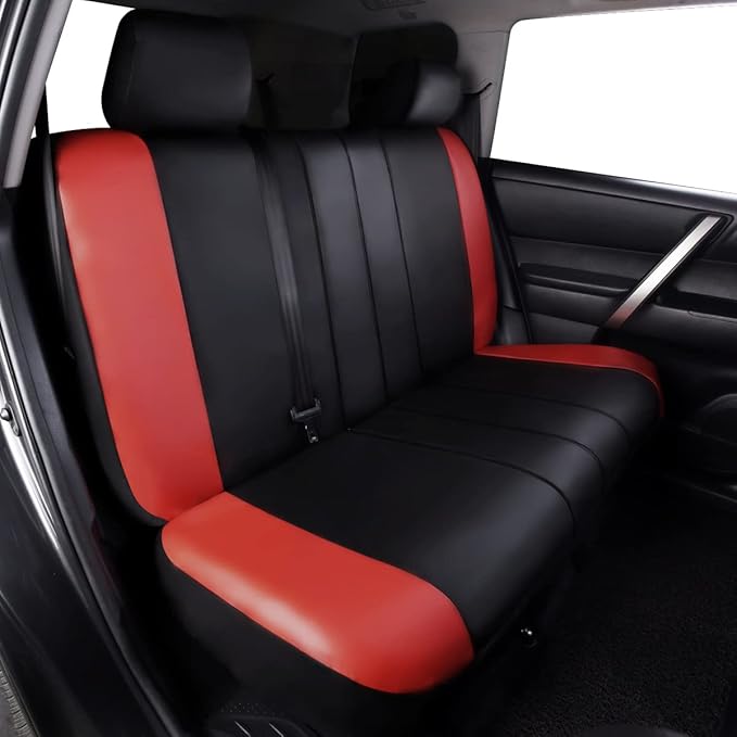 Flying Banner car seat Covers Protects Water Proof Faux Leather Carbon Fiber Front and Rear Bench (Red Black, Full Set - 9PCS)